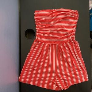 Pink white stripe romper dress